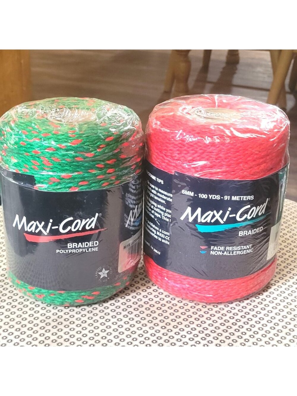 Maxi-Cord 2 Braided Polypropylene Green Red 6mm 100 Yards 91 Meters Craft Cord